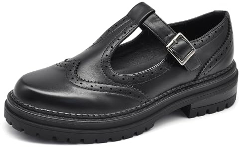 Scarpe Mary Jane Donna con Cinturino, Scarpe Oxford Stile Inglese, Suola Carrarmato Chunky, Eleganti Casual GA011 Nero N.39