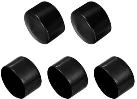 sourcing map Lot de 5 embouts en caoutchouc vinyle PVC, protection pour filetages et tubes ronds, 70 mm, noir