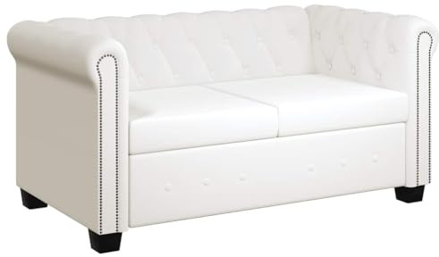 Hommdiy Chesterfield-Sofa,Polstersofa Loungesofa Wohnzimmersofa 2-Sitzer Kunstleder Weiß