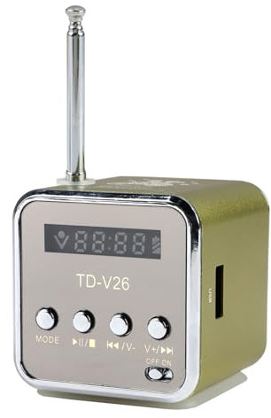 Mini radio digital Td V26 pequeña portátil retro red y batería, mini altavoz estéreo de música, reproductor MP3, MP4, portátil, FM, PC, soporte de moda, tarjeta TF y disco U, reproductor USB (color