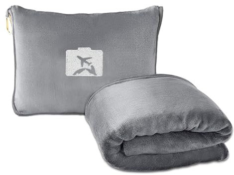 Reisedecke Kopfkissen Ultraleicht Warm Tragbare Faltbare Decke für Reiseflugzeuge, Fernflug, Camping, Autofahrt, Wandern (Grau)