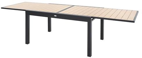 di volio Gartentisch ausziehbar 135-270 cm Aluminium bis 12 Personen Galipo | Kunstholzplatte, Holzoptik, 2 Nivellierfüße, 150 kg belastbar, UV-beständig, korrosionsbeständig, pflegeleicht, rechteckig