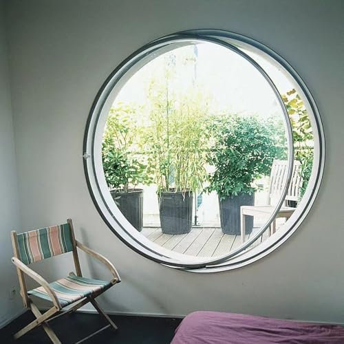 Fenêtre coulissante ronde en aluminium, fenêtre de ventilation rotative en verre trempé transparent, grille d'aération étroite pour grenier/sous-sol avec poignée (noir, 60 cm)