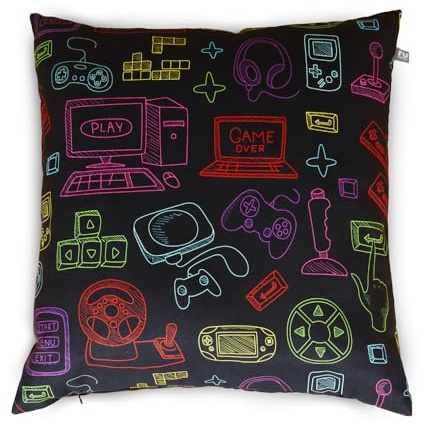 rucomfy Beanbags 'Retro Gaming' Design Cushion, Soft Throw Gaming Cushion, Creative Gaming Print. 45x45cm