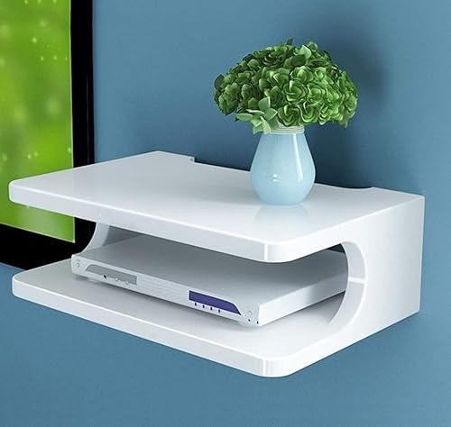 WIKLMOTH Wall-mounted Floating Shelf Bracket TV Box Set-top Box Modem Cable Box DVD Player for WiFi Router Player Streaming Device Wall Mount Shelf Storage Box (White)