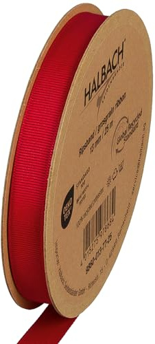 Halbach Recycling-Ripsband, 13 mm x 25 m, rot | Geschenkband aus 100% recyceltem Polyester, Öko-Tex 100 zertifiziert, waschbar, wetterfest perfekt als Schleifenband geeignet