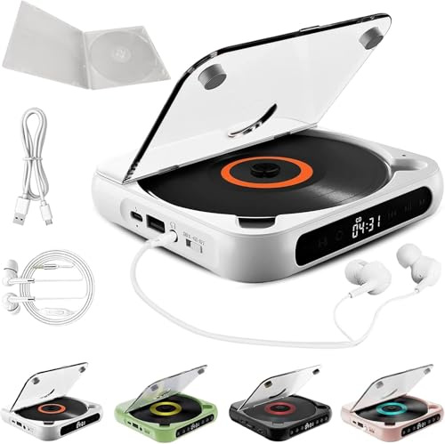 Portable CD Player with Bluetooth 5.3 – Hi-Fi Sound,Wireless & Wired Playback,Rechargeable Battery, Supports CD/CD-RW/MP3 and Repeat Modes,Compact & Lightweight for Travel,Home,Car