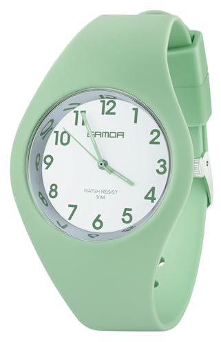 AOOSU Relojes para Mujer, Relojes de Pulsera de Cuarzo analógico para Mujer con Suave Correa de Silicona Esfera Grande Resistente al Agua Fácil de Leer Regalo para Mujeres y Niñas -Verde Matcha