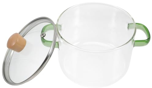 Hemobllo Pentola Per Pasta in Vetro Coperchio e Manici Doppi in Legno Trasparente Resistente Al Calore Per Preparazioni Di Verdure e Pappe