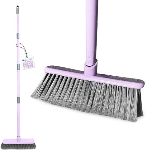 Sweeping Brush Indoor Broom - Long Handle Floor Cleaner Soft Bristles Hair Brush - Perfect use for Kitchen Bedroom Living Room Garage House Floors - Lilac