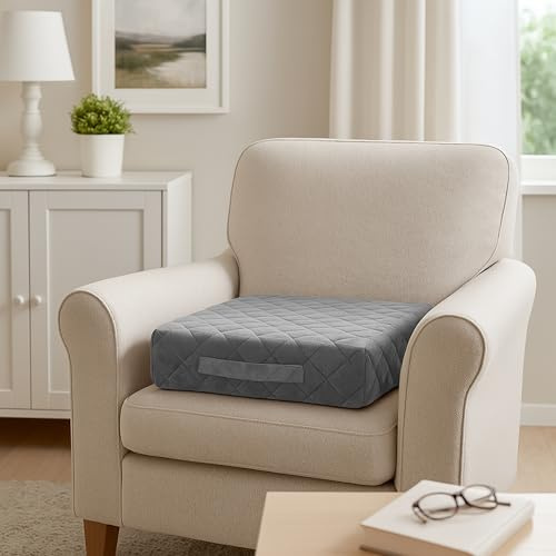 Homemate Tru-Boost Orthopaedic Support Armchair Booster Cushion Seat Chair Riser 45 x 45 x 10cm Washable Soft Quilted Velvet Feel Zipped Cover (Charcoal Grey)