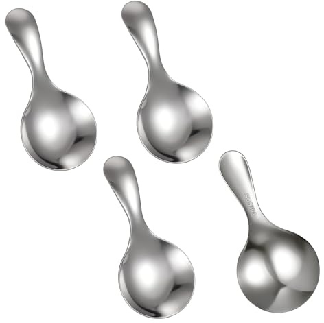 4 Pack Silver Short Handle Scoops, Small Scoops for Canisters, Stainless Steel Mini Scoop for Candy, Mini Condiment Salt Sugar Tea Coffee Ice Cream Dessert Scoop for Home Party(Silver)