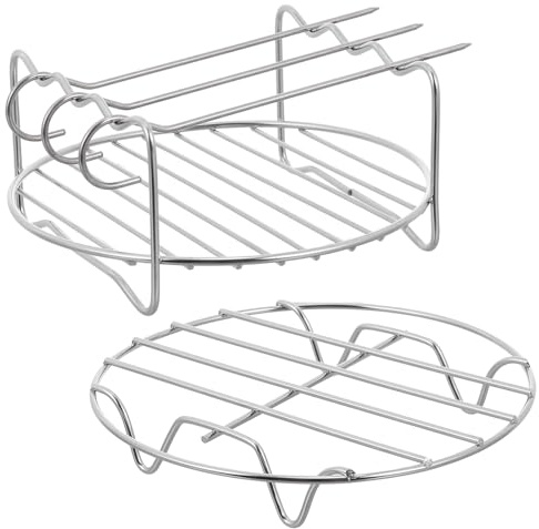 Healifty Accesorios para Freidora de Aire, Rejilla de Acero Inoxidable 2 Piezas, Parrilla Doble para Asar y Vapor, Fácil de Limpiar, Cocina