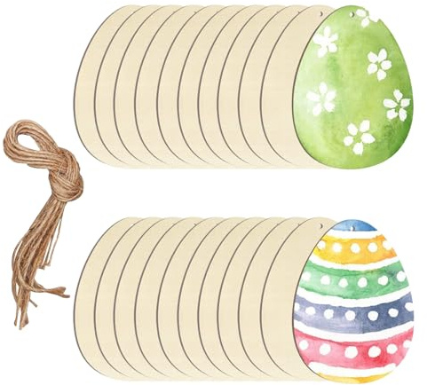 Uzndq 20 Stück Holz Ostereier zum Basteln Ostereier Deko zum Aufhängen DIY Anhänger für Kinder Ostern Party Dekoration,Egg Mazing Holzanhänger Ostern (7.8x5.8cm)