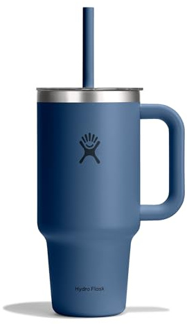 Hydro Flask – Travel Tumbler 946 ml (32 oz) with Clear Press-in Straw Lid – Stainless Steel – Double Wall Vacuum Insulated – Splash Resistant – Harbor Blue