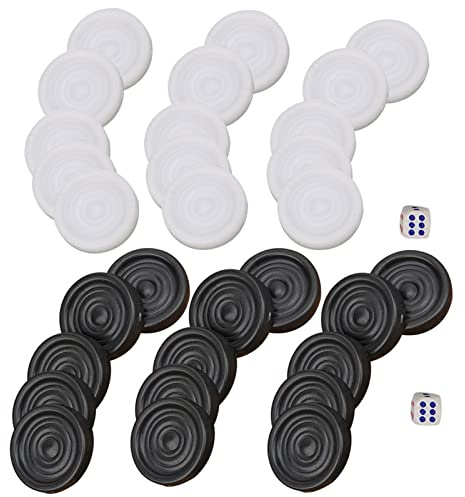 Set di pezzi degli scacchi da 22 mm di alta qualità con retro in plastica - Include 15 pezzi neri e 15 pezzi bianchi e 2 dadi - Adatto per il divertimento in famiglia e per pa