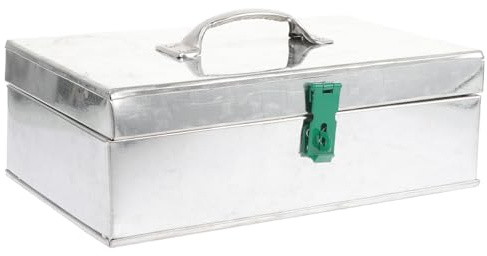 iplusmile Boîte à Outils en Tôle de Fer Antirouille 28x16x9 Cm Verrouillage Sécurisé, Boîte de Rangement Multifonctionnelle Portable pour Outils Ménagers, Coffre à Monnaie Couleur