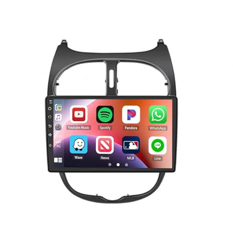 Carplay-Skärm för Peugeot 206 2000-2016 Röststyrning, Gps-Navigering, Med Kamera, Dashcam, Wifi, Bluetooth Bilradio Stereo Gps Navi, 4 Kärna 1G＋32G