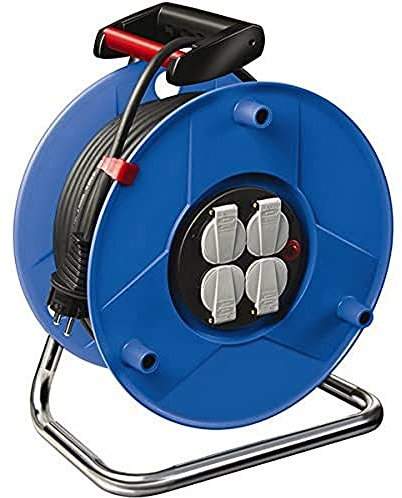 Brennenstuhl Garant enrollacables con alargador de 50 m y 4 tomas de corriente (plástico especial, uso en interiores, fabricado en alemania) azul