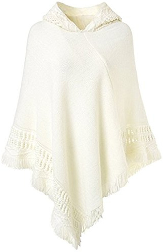 SULISHI Élégant Poncho à Capuche avec Franges, Cape Tricoté au Crochet - Femme 135-175cm