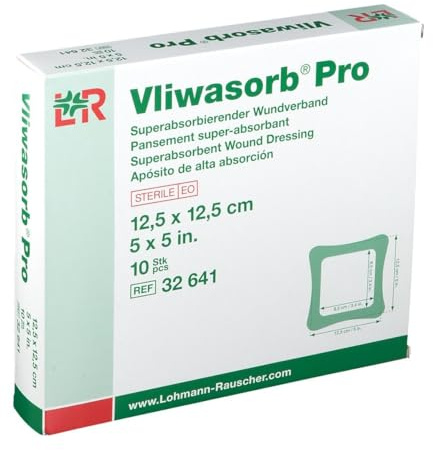 Vliwasorb Pro 32641 Wundkompresse, besonders saugfähig, 12,5 x 12,5 cm, 10 Stück
