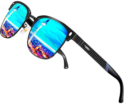 ATTCL Hombre Gafas de sol polarizadas semicírculo Al-Mg Metal Marco Super Ligero UV400 CAT 3 CE, 8188-negro-azul/Espejo, Medium