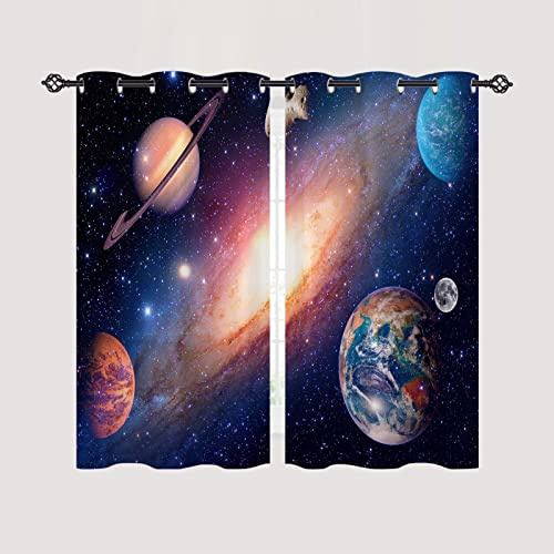 ANHOPE Weltraum Planeten Galaxie Erde Vorhänge mit Ösen Blickdichte Gardinen Thermo Vorhang Blackout Curtain Schlafzimmer Wohnzimmer Kinder Jungen Mädchen Verdunklungsvorhänge 2er Set H 138 x B 71 cm