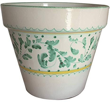 Generico Vaso in Ceramica di Vietri con Sottovaso in Ceramica Bianco, Diametro 25 cm, Altezza 22 cm, Cachepot Fioriera per Interno ed Esterno
