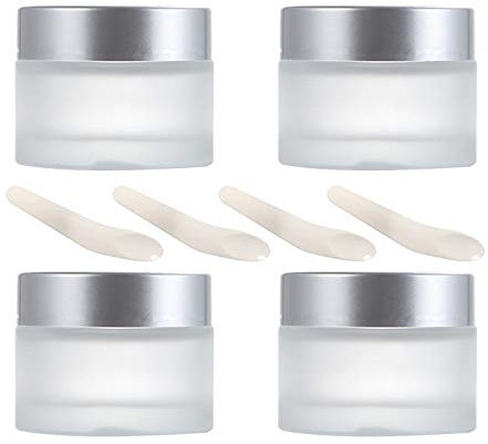 Creme Dose 100ml, 4 Stück Cremedose Leer Mattglas Glastiegel mit Silber Deckel Behälter Glasbehälter Tiegel für Kosmetik Cremes Lotionen ätherische Öle Pulver, Praktisch für Reisen und Zuhause