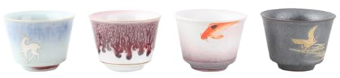 4 Stück/Set Kung Fu Teetasse Handgefertigte Keramikbecher im japanischen Stil Einzigartiges Textur-Design Home Drinkware