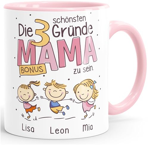 SpecialMe® Kaffee-Tasse Die schönsten Gründe Mama zu sein Spruch - personalisiertes Geschenk zum Muttertag Rosa Keramik-Tasse