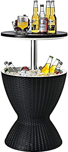 COSTWAY Mesa Nevera para Jardín, Cool Bar Terraza, Mesa Auxiliar con Gancho,Asa,Tapa Extraíble y Orificio de Drenaje para Fiesta, Exterior, Capaciadad de 30 L (Negro)