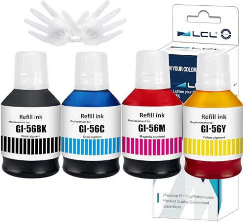 GI-56 GI56 Tinte Kompatibel mit Canon GI56 GI-56 Tintenpatrone Multipack kompatibel für Canon MAXIFY GX7050 GX6050 GX5050 GX4050 GX3050 (4-Pack,1K 170 ML, 1C1M1Y 135 ML)