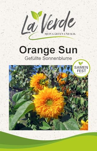 La Verde MEIN GARTEN UND ICH. Orange Sun Sonnenblumen Samen für ca. 30 Pflanzen, gefüllte orange Blüten, eintriebig und schnittgeeignet, Blumensamen ohne Gentechnik