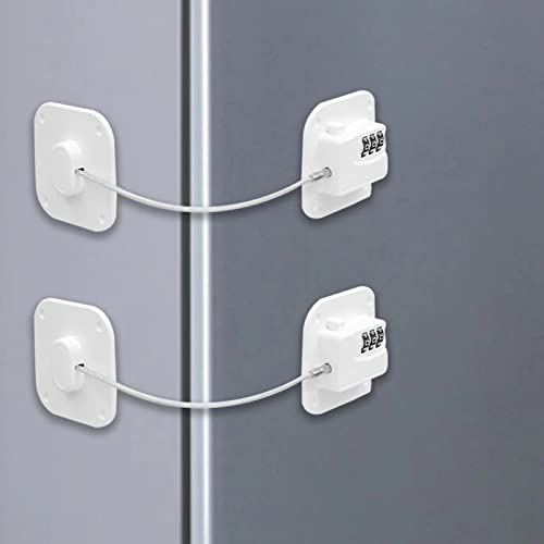 2 Pezzi Blocco Frigorifero Senza Chiave, NewBinn Lucchetto Chiusure di Sicurezza Bambini per Frigoriferi Finestre Armadio, Cassetti Lucchetto a Combinazione 3 Cifre con Adesivo, Bianco