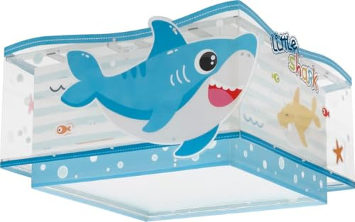 Dalber Deckenlampe kinderzimmer, Deckenleuchte für Kinder Deckenleuchte für Kinder Little Shark Haie Tiere, Deckenlampe Kinderzimmer, 63476, E27, Blau