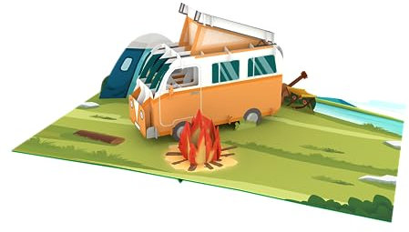 Camper Van Pop Up Karte 3D Karte Grußkarten für Vater, Ehemann, Freund Jahrestag Pop Up Karten, Handgemachte Karte Reisegutschein Geldgeschenk