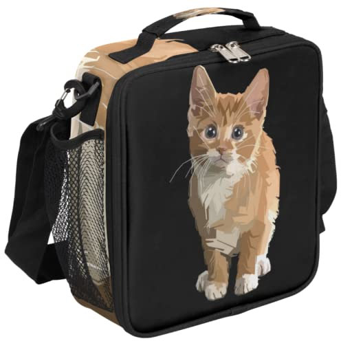 Linda lonchera para gatos para niños y niñas, patrón de gatito, bolsa de almuerzo aislada, bolsa de asas térmica para mujeres, hombres, adolescentes, oficina escolar