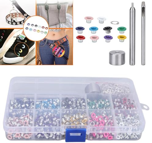 Fyearfly 1000pcs 3mm Multicolor Grommet Kit, Metal Eyelets Sets with Installation Tools Suitable for Shoes Clothes Bags Canvas Leather DIY Project Craft