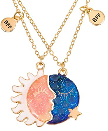 Collane Bff per 2, Collana Amicizia per 2 Magnetico Regalo Migliore Amica Corrispondente Sole & Luna Pendente Luminoso Collane Migliori Amiche Set per Donne Compleanno Regali di Natale (2 Pz)