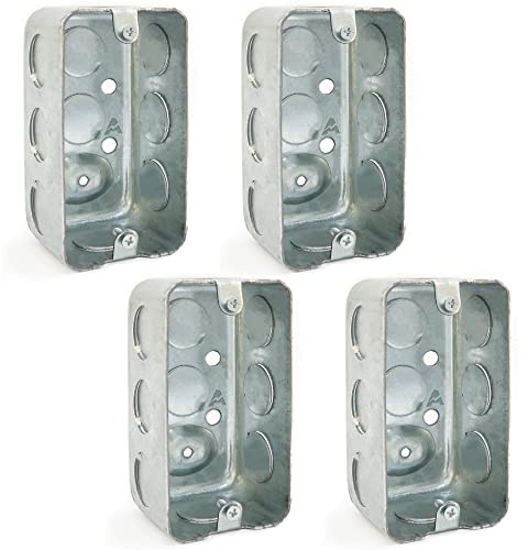 (4 Pack) 4 x 2 1-Gang Metal Handy Box 1-7/8 Deep 13 Cu. in., Drawn Steel