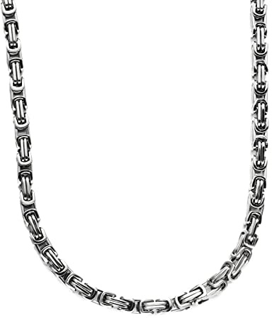 KnSam Edelstahl Byzantine Königskette 55 cm, Ketten Edelstahl für Männer Silber Herren Metallkette Hals Breit 7MM Freundschaftskette Jungen