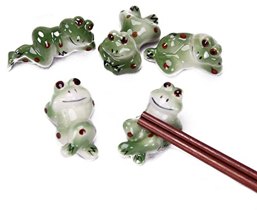 Fopytu 5 Pcs Cute Frog Chopsticks Rest Dinner Spoon Stand Knife Fork Holder Rack for Diy Home Dining Table Decoration