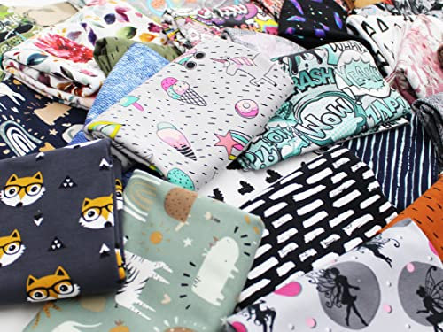 VmG-Store 2,5m Jerseystoff Design (5x0,5m Zuschnitte) 140cm breit Stoffreste Paket zum Nähen Baumwolljersey Kinder (2,5m Jerseystoff BUNT (5x0,5m))