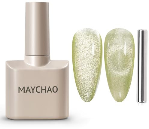 MAYCHAO 15ML Cat Eye Gel Nail Polish 1Pc Apple Green Magnetic Nail Polish with Magnet Soak off Holographic Cat Eye Gel Polish for Nail Art Manicure Salon DIY at Home