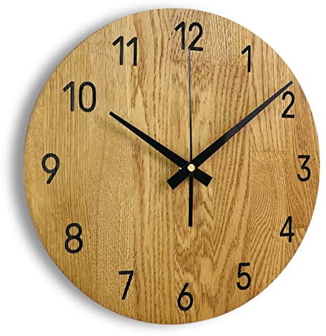 SENTOP Wanduhr für die Wand MAS002 aus Echtem Eichenholz, Runde, Farbe Eiche - Bernstein,40x40x2 cm, 1800 g