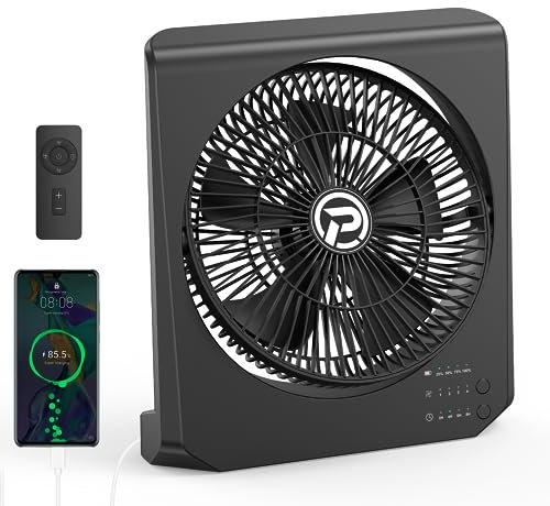 Cmyfato Ventilatore a scatola, 20000 mAh, ventilatore per finestra alimentato a batteria ricaricabile, piccolo ventilatore silenzioso da 25,4 cm per finestra, ventilatore quadrato a 4 velocità per