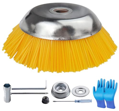 Cepillo De Alambre para Desbrozadora,Cepillo Redondo para Desbrozadora,Cepillo de Malas Hierbas para Desbrozadora,Cepillo de Acero para Desbrozadora,Accesorios de Desbrozadora (Gelb)