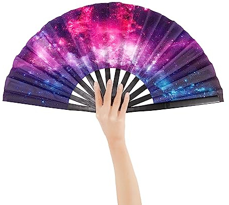 Nogsay Handfächer Bunt,Faltfächer Bambus Oxford Kungfu Rave Fächer Groß,Faltbare Hand Fan Chinesische Japanese Deko Sommer Fecher für Hochzeit,Party,Tanz,Festival,Leistung(Illusionärer Sternenhimmel)