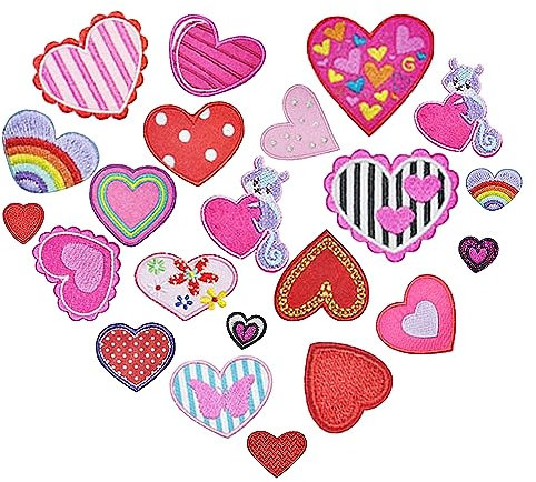 22 Stücke Bügelflicken Herzen, Heart Sew-On Patches,unterschiedlichen Größen, für Kleidung Taschen Rucksäcke zum Aufbügeln oder Aufnähen, Appliqué DIY Heart Pattern for T-Shirt, Jeans, Clothing